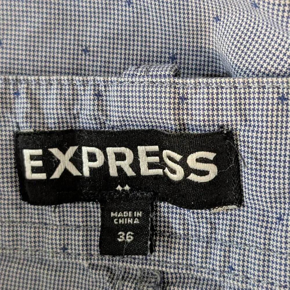 EXPRESS Blue Plaid Cotton, 10 Inch Men's Shorts; Size 36